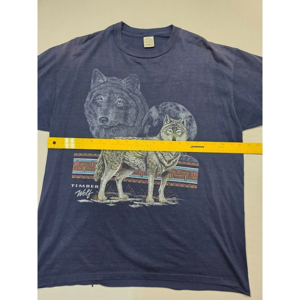 Vintage 90s Timber Wolf T‑Shirt XL Cotton Grove USA Made Wildlife Moon Flaw Seam